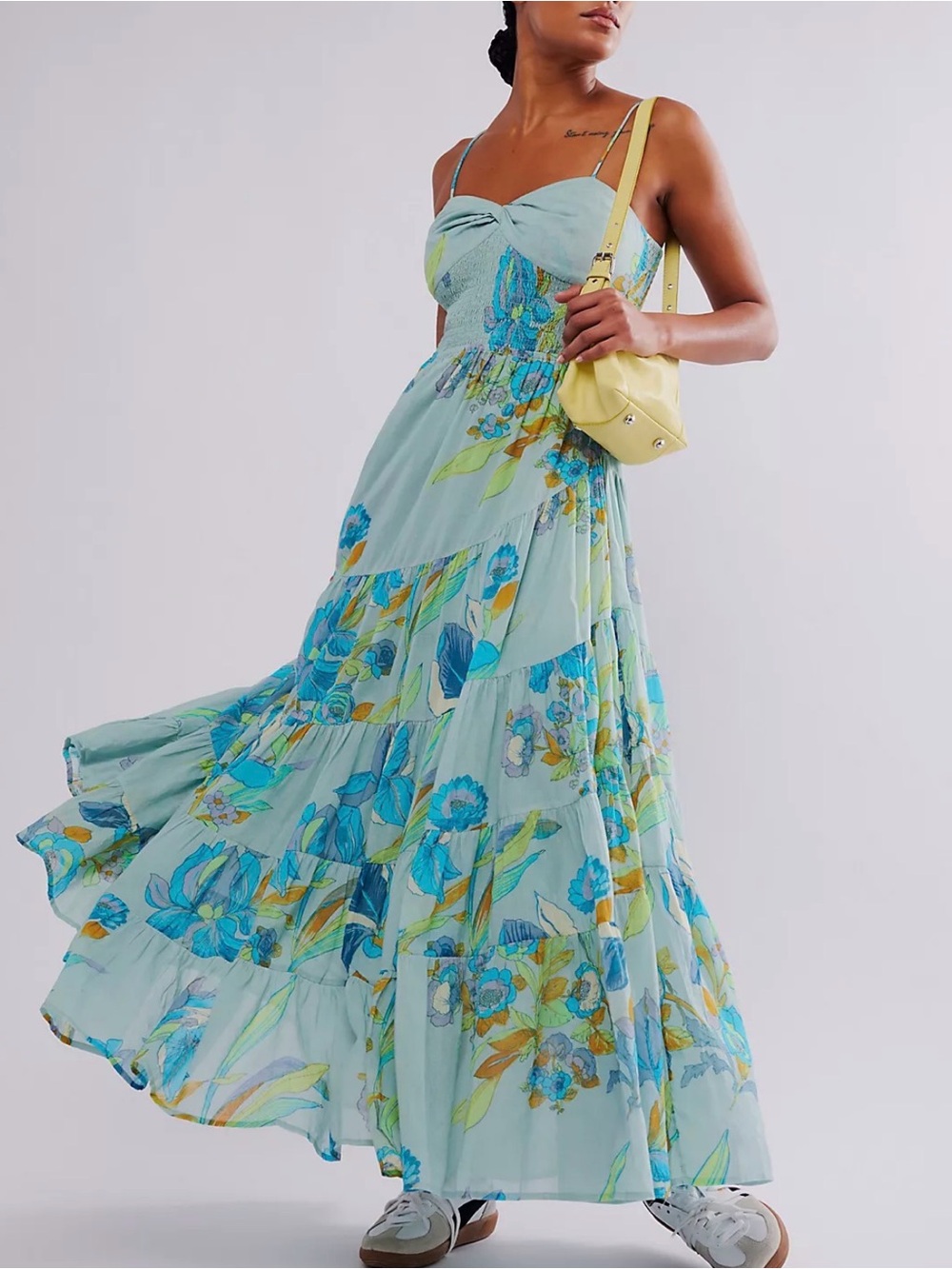 Free People Sundrenched Printed Maxi Dress Blue Combo XS